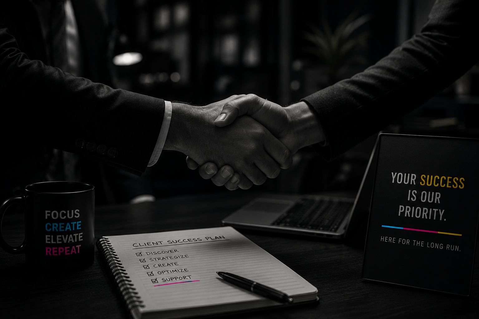 Business handshake and ongoing support