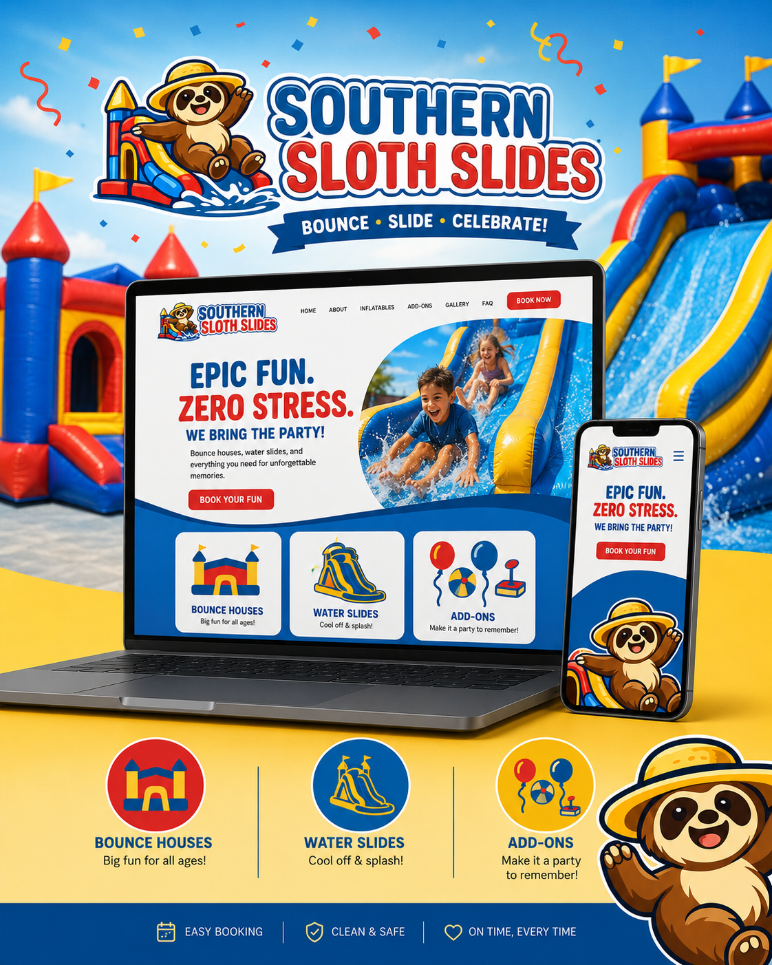 Southern Sloth Slides water slide rental website design